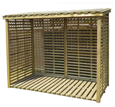 Produktbild von Kaminholzregal XXL aus Holz KDI grün mit Rückwand für 3,8 m³ Brennholz