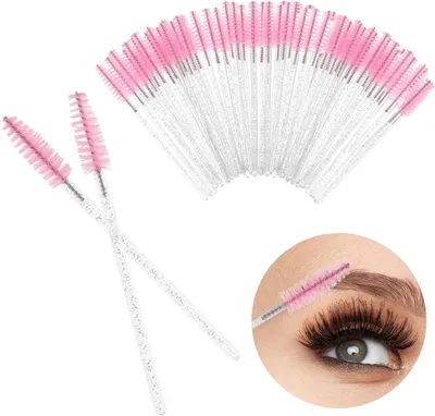Produktbild von 50 Einweg-Wimpernbürsten mit Kristallgriffen, Mascara-/Augenbrauenapplikatoren, Extensions-Set