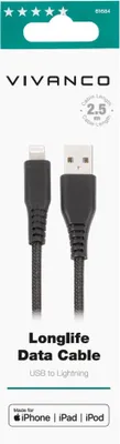 Produktbild von LongLife USB auf Lightning Verbindung, 2,5m, schwarz (61684)