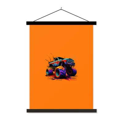 Produktbild von MuchoWow® Textilposter Monstertruck - Neon - Farbe - Orange 60x80 cm mit schwarzem Rahmen - Plakathalter