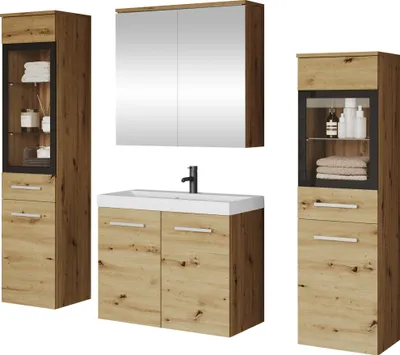 Produktbild von MIRJAN24 Badmöbel-Set Madrit I, Badezimmer-Set mit Spiegel und Waschbecken (Farbe: Artisan Eiche, mit Siphon, ohne Beleuchtung)