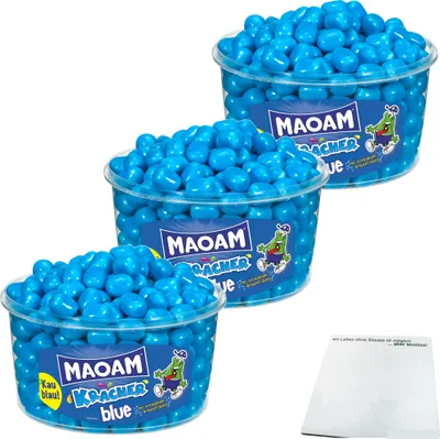 Produktbild von Maoam Kracher Blue 3er Pack (3x 265St, 1200g Dose) + usy Block