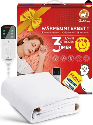 Image de Mia&Coco Couverture chauffante avec arrêt automatique, 150 x 80 cm, Sous-lit chauffant avec minuterie 12 heures et 3 niveaux de chaleur, affichage LED, protection contre la surchauffe, couverture chauffante