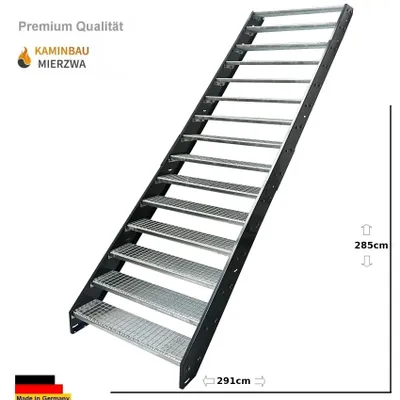 Obrázok produktu pre Stringerové schodisko oceľové schodiskové stupne 15 stupňov - pozinkované a antracitovo práškovo lakované stringre - (š x v x h) 100 x 285 x 291 cm
