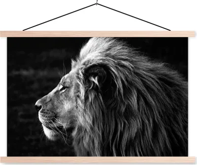 Produktbild von MuchoWow® Textilposter Tiere - Schwarz - Weiß - Profil 120x80 cm mit holzfarbenen Rahmen - Aufhängeset