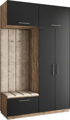 Produktbild von Masseno Garderobe-Set REMA 150/240/60 cm Modern Garderobenschrank Eiche Lefkas, Veloursstoff MONOLITH 04 (Beige)