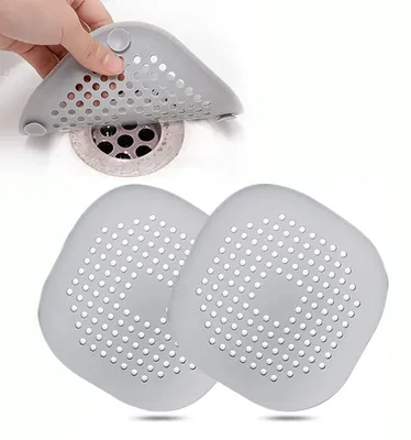 Image de Filtre d'évier en silicone - Bonde de douche et évier - 13,8 x 13,8 cm - Lot de 2 - Gris