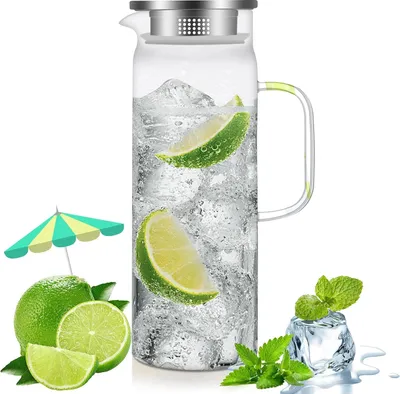 Produktbild von 1,5 l Wasserkrug, Glaskrug, Glaskrug, Glaskaraffe, Borosilikatglas, Wasserkrug
