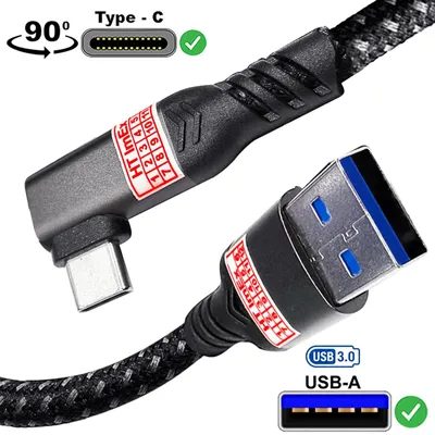 Produktbild von USB-C Winkelkabel 90 Grad USB-A auf Typ-C Schnelllade- und Datenkabel 3A Nylon