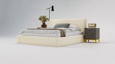 Image de Lit rembourré avec coffre de rangement 200x200 Sofia - Lit double, chambre à coucher, sommier à lattes - Tissu bouclé, beige
