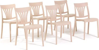 Immagine prodotto di set di 6 sedie impilabili in polipropilene con fibre di vetro per esterni e giardino, bar e ristorante, cucina design moderno - GINA - Crema