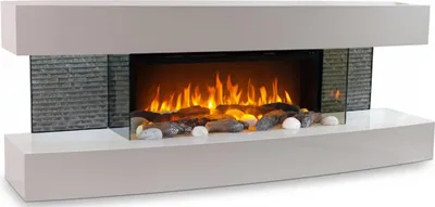 Image de CHEMIN'ARTE - Cheminée électrique Murale Lounge Blanche 120 cm Effet Flammes LED, Chauffage programmable, Télécommande
