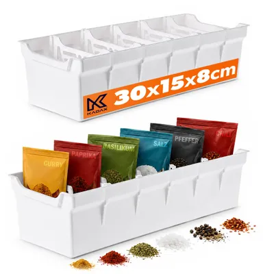Image de Organiseur à épices KADAX 30 x 15 x 8 cm, porte-épices à compartiments, organiseur de cuisine en plastique pour épices, rangement pour épices pour tiroirs et placards (blanc)