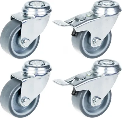 Immagine prodotto di ruote da 50 mm 2" con pneumatici in gomma grigia, girevoli e con freno, portata 160 kg, set di 4 pezzi