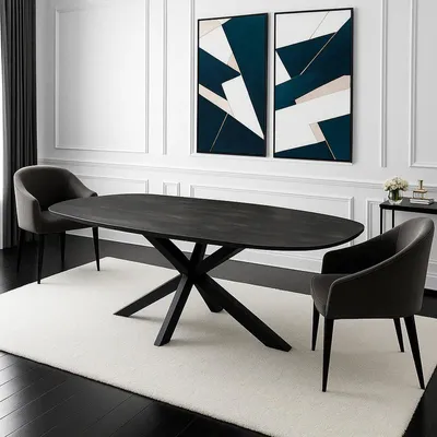 Image de Zita Home Table de salle à manger danoise ovale - 200 cm - noir - bois de manguier