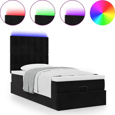 Image de Cadre de lit ottoman avec matelas noir 100x200cm velours