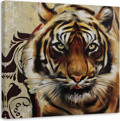 Produktbild von Leinwandbild erwachsener großer tiger 60x60 cm Feeby braun wandbild bereit zum aufhängen