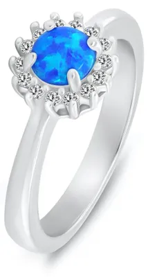 Produktbild von Silberring mit blauem synthetischem Opal und Zirkonen RI110WB - Schaltung: 48 mm