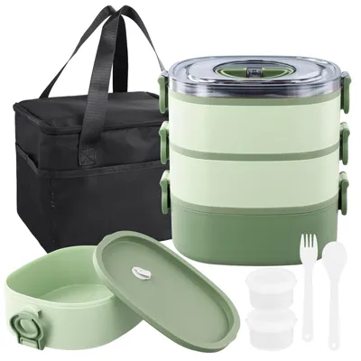 Immagine prodotto di Contenitore per alimenti 3-in-1 con scomparti - Lunchbox a prova di perdite per bambini e adulti