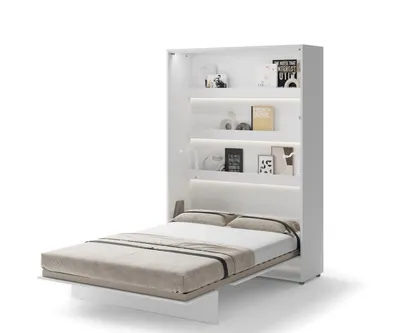 Produktbild von Schrankbett Vertikal mit Matratze und LED-Beleuchtung, Bed Concept BC-01, Weiß Hochglanz
