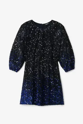 Produktbild von Desigual Saturno Damenkleid, schwarz, glänzend, Glitzer-Pailletten, A-Linie, Mini