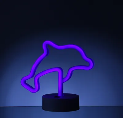 LED NEON Figur DELFIN - Neon Schild - H: 19cm - Batterie oder USB Betrieb - stehend - blau