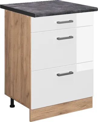 Obrázek produktu pro Spodní skříňka kuchyňské linky Vicco R-Line Bílá vysoký lesk 60 cm se zásuvkami, PD Antracit, Model 45616