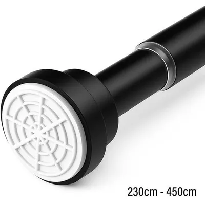 Immagine prodotto di Unyqoos® Asta per tende estensibile, 230–450 cm, nera – acciaio inossidabile, inclusi 2 supporti di rinforzo per tende pesanti, sistema di fissaggio e antiscivolo
