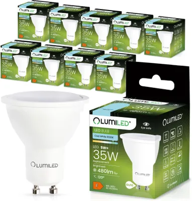 Produktbild von LUMILED GU10 LED Lampe 5W 480 Lm Leuchtmittel 6500K kaltweiß Strahler Spot, ersetzt 35W Halogenlampen 120° Reflektorlampen Reflektor 10 Stück Lampen