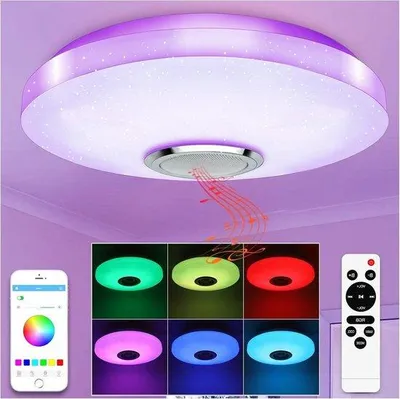 Immagine prodotto di Lampada da soffitto a LED dimmerabile con altoparlante Bluetooth, colori RGB e telecomando