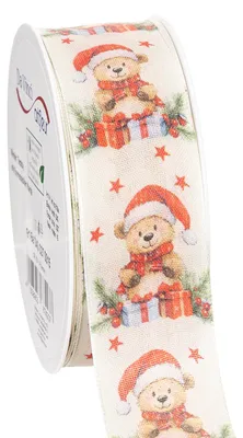Produktbild von Weihnachtliches Geschenkband mit Bär und festlichen Motiven für Dekorationen