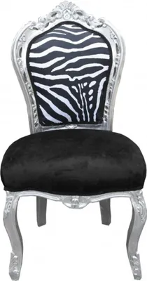 Produktbild von Casa Padrino Barock Esszimmer Stuhl Schwarz / Weiß / Silber ohne Armlehnen - Antik Möbel Zebra