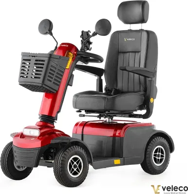 Image de Veleco Looper scooter électrique - siège capitaine avec dossier haut - 600W - 12 km/h - scooter pour personnes âgées - scooter de mobilité à 4 roues - prêt à l'emploi (rouge)