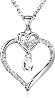 Image de TINGN Valentin Cadeaux Femmes 14K Or Cœur Initial Collier Zirconia Argent