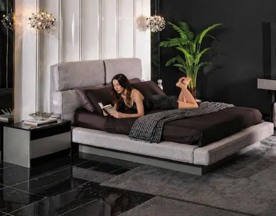 Image de Lit gris - Lit double confortable et n similicuir - Lit double confortable