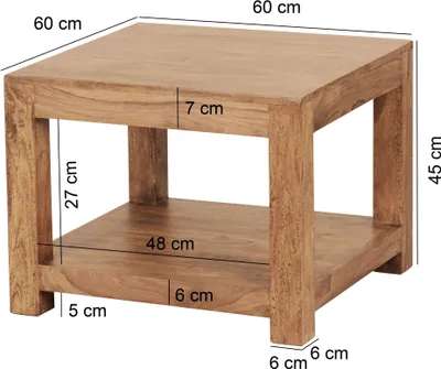 Zdjęcie produktu dla FineBuy Stolik konferencyjny Lite drewno 60x45x60 cm Stolik boczny w stylu rustykalnym | Stolik do salonu z miejscem do przechowywania Elegant Mały