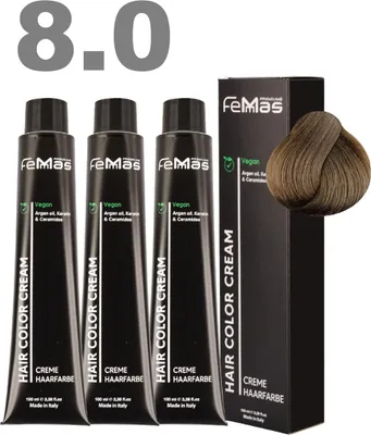 Produktbild von FemMas Haarfarbe mit Arganöl | Hellblond Intensiv 8.0 | 3x100 ml