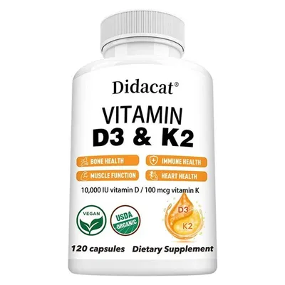 Immagine prodotto di Vitamina D3 + K2 (120 capsule) Integratore alimentare, ossa, articolazioni, muscoli, cuore, sistema immunitario, benessere generale, salute delle articolazioni