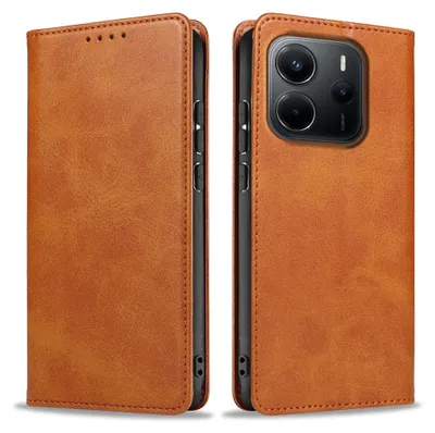 Produktbild von Handyhülle für Xiaomi Redmi Note 14 Kunstleder Flip Cover Hülle Klapphülle Case Kartenfach Farbe: Hellbraun