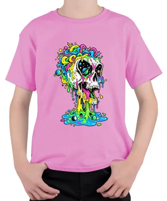 Produktbild von Psychedelischer Totenkopf Bunt Schmelzend Space Galaxie Skull Kinder T-Shirt, Pink, 116