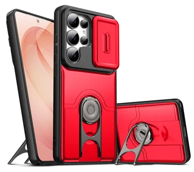 Produktbild von Handyhülle für Samsung Galaxy S23 Ultra mit Dia Kameraschutz und Ringhalter Ständer, Stoßfeste Hybrid Schutzhülle Rot