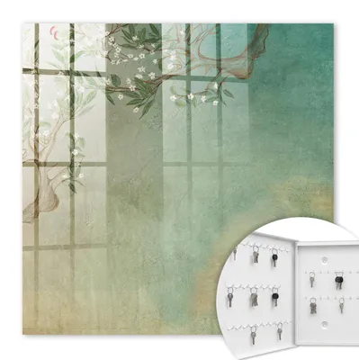 Produktbild von Metall Schlüsselkasten 30 x 30 cm - weißer Schlüsselschrank zur Wandmontage - wandhängende Schlüsselbox mit Tür - nach links öffnend - Schlüsselaufbewahrung für Flur - Büro - Arbeitszimmer - Werkstatt - Garage - Blühender Baum