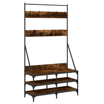 Imagen del producto de Perchero de pie con estante para zapatos, color roble ahumado, 100x40x184 cm