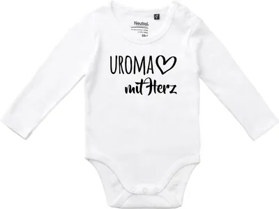 Produktbild von Huuraa Baby Body Uroma mit Herz 62 White  Baumwolle Fairtrade Langarmbody Geschenkidee