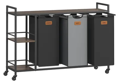 Obrázek produktu pro Koš na prádlo se 3 přihrádkami – organizér na oblečení na kolečkách – rozměry 117 x 33 x 80,5 cm – ocel a tkanina Oxford