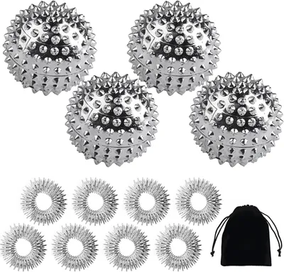 Produktbild von Hedgehog Ball Massage Set 4 Stueck, Akupressur Ringe 8 Stueck, Magnetische Massagebaelle, zur Stresslinderung