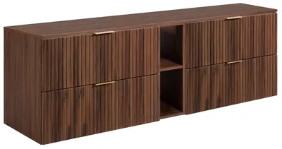 Image de Meuble suspendu pour salle de bain avec vasque intégrée, en noyer, dimensions : 180 x 58,6 x 46 cm