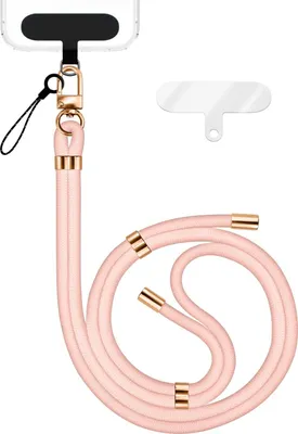 Produktbild von HoldMe Edition - Lanyard mit Karabiner Schwarz & 2 Pads - Universal Handykette Nylon Umhänge Band - Rosa