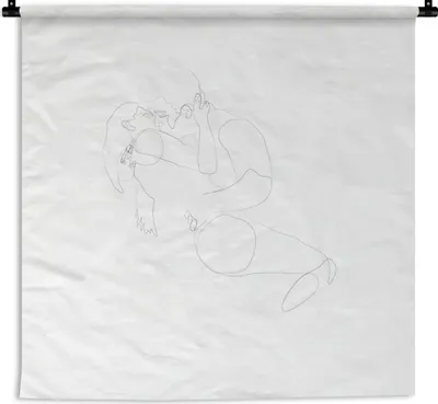 Produktbild von MuchoWow® Wandteppich Wandbehang Linienkunst - Beziehung - Kuss 60x60 cm Tapisserie Dekoration Wandtuch - Dekorationen - Wand Decke