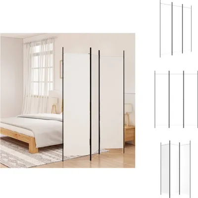 A bedroom scene with a bed and a white room divider.